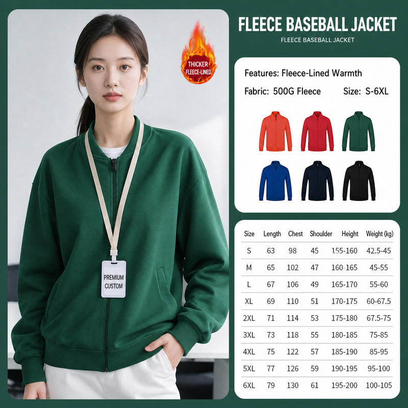Winter Heavyweight 500gsm Embroidered Baseball Workwear Jacket Streetwear Vintage Stand O-Neck Zip up Sweatshirt for Corporate