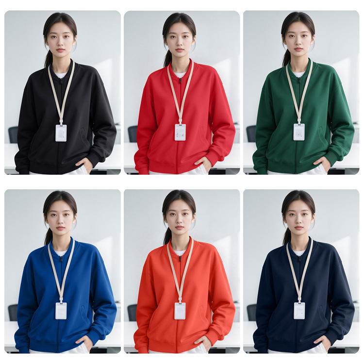 Winter Heavyweight 500gsm Embroidered Baseball Workwear Jacket Streetwear Vintage Stand O-Neck Zip up Sweatshirt for Corporate