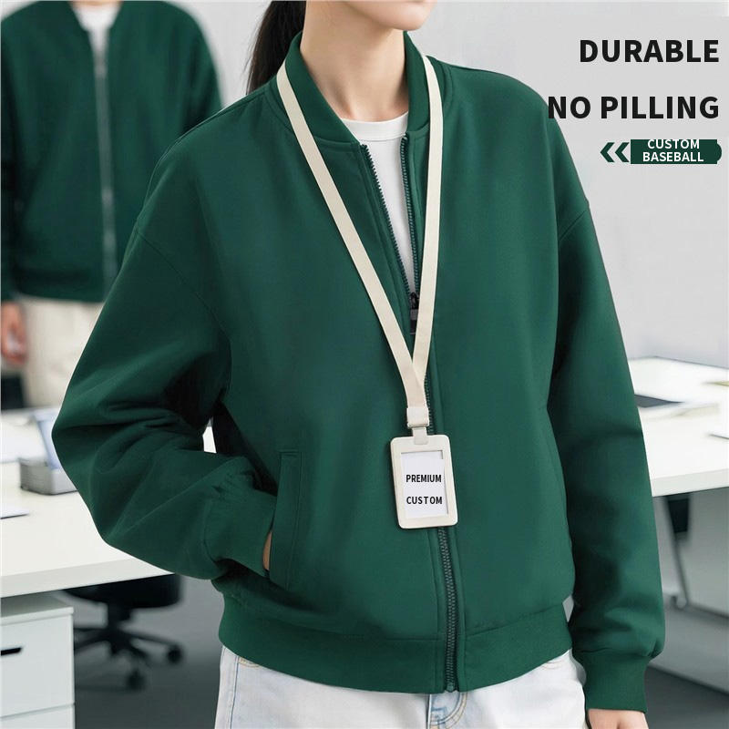 Winter Heavyweight 500gsm Embroidered Baseball Workwear Jacket Streetwear Vintage Stand O-Neck Zip up Sweatshirt for Corporate