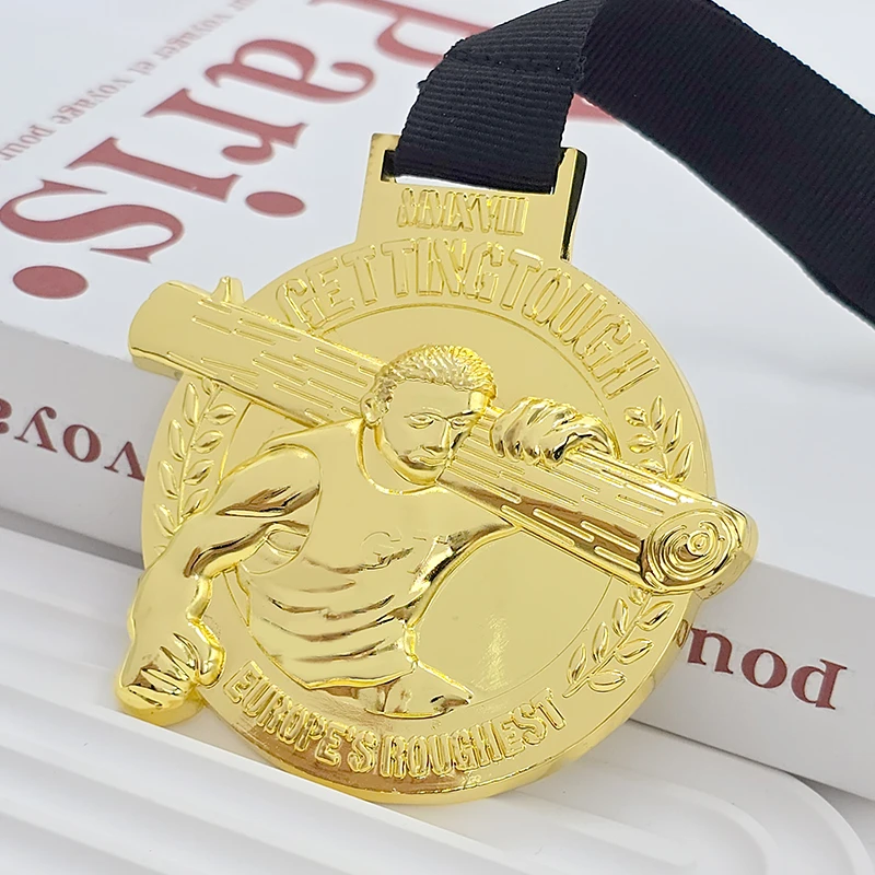 Gold-plated three-dimensional relief power event medal European tough metal medal custom commemorative honor gold medal