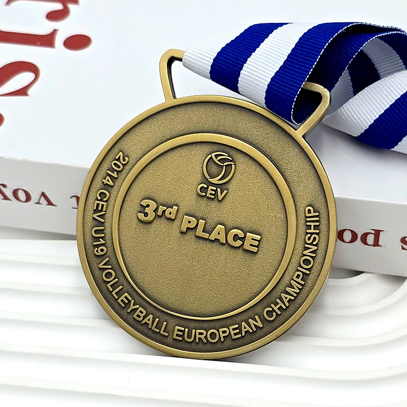 Vintage bronze relief volleyball medal European Volleyball Championship third place commemorative medal metal texture honor medal