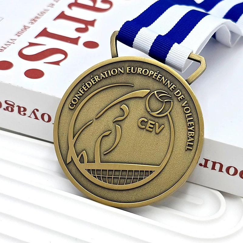 Vintage bronze relief volleyball medal European Volleyball Championship third place commemorative medal metal texture honor medal