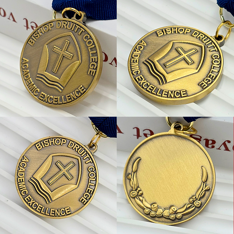 Vintage bronze relief academic honor medal church college academic excellence commemorative medal metal texture achievement medal