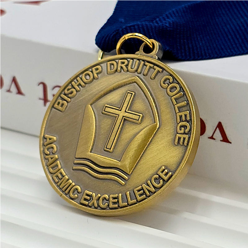 Vintage bronze relief academic honor medal church college academic excellence commemorative medal metal texture achievement medal