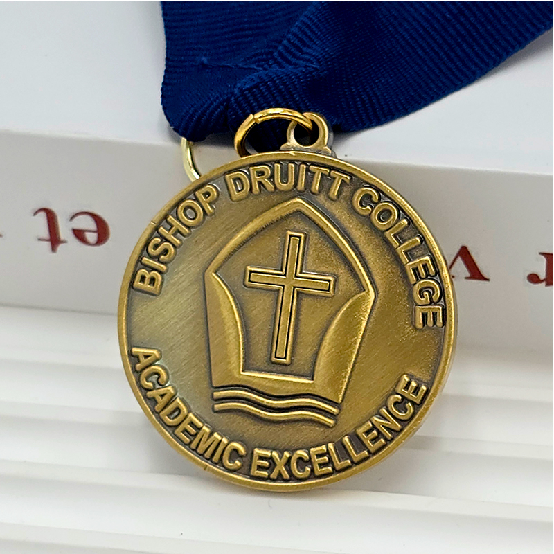 Vintage bronze relief academic honor medal church college academic excellence commemorative medal metal texture achievement medal