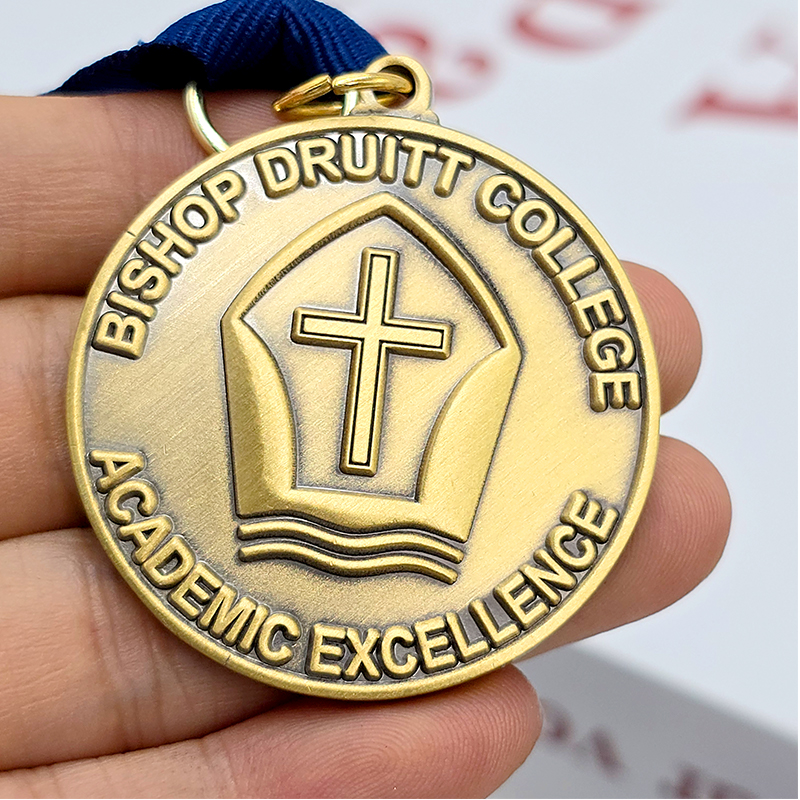 Vintage bronze relief academic honor medal church college academic excellence commemorative medal metal texture achievement medal
