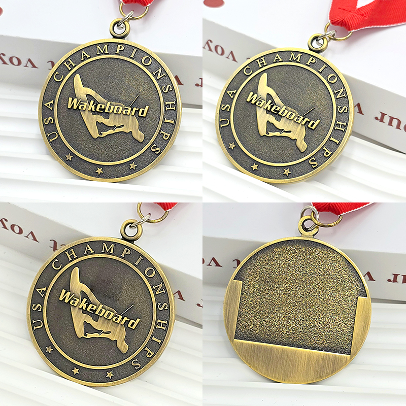 Vintage bronze relief wakeboarding medal US Championship commemorative medal Metal texture sports honor medal