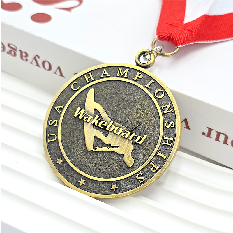 Vintage bronze relief wakeboarding medal US Championship commemorative medal Metal texture sports honor medal