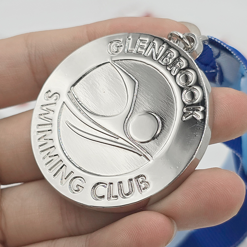 Silver 3D Relief Commemorative Medal for Swimming Clubs; Metallic Swimming Competition Collectible Medal