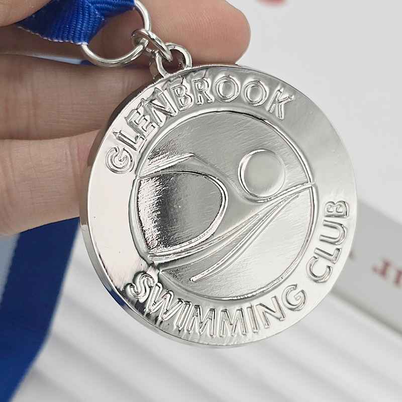 Silver 3D Relief Commemorative Medal for Swimming Clubs; Metallic Swimming Competition Collectible Medal