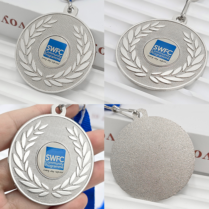 Community Project Silver Wheat Ear Relief Commemorative Medal, Metallic Charity Event Collectible Medal