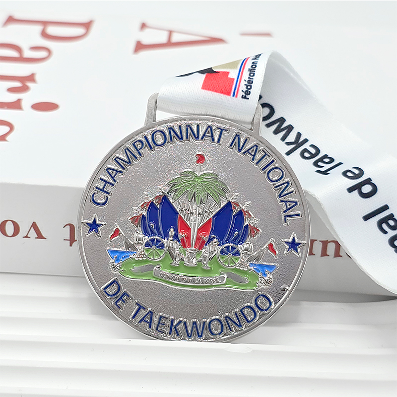Taekwondo National Championships Silver Color Relief Commemorative Medal, Metallic Martial Arts Competition Collectible Medal