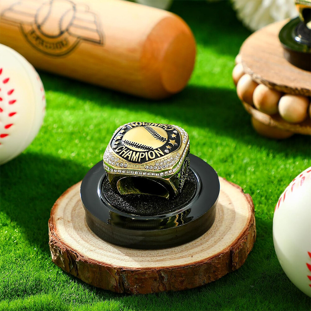 Diamond-encrusted sports accessories for general sports awards, including championship rings for football, basketball, rugby, and baseball MVP events.