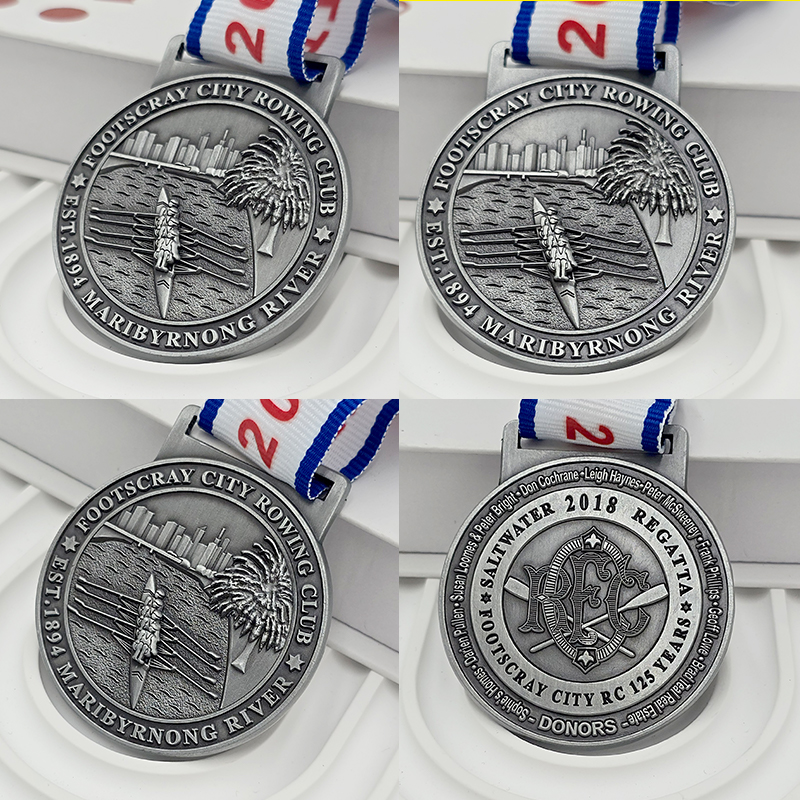 Retro silver metal medal rowing club anniversary rowing-themed 3D relief race collection