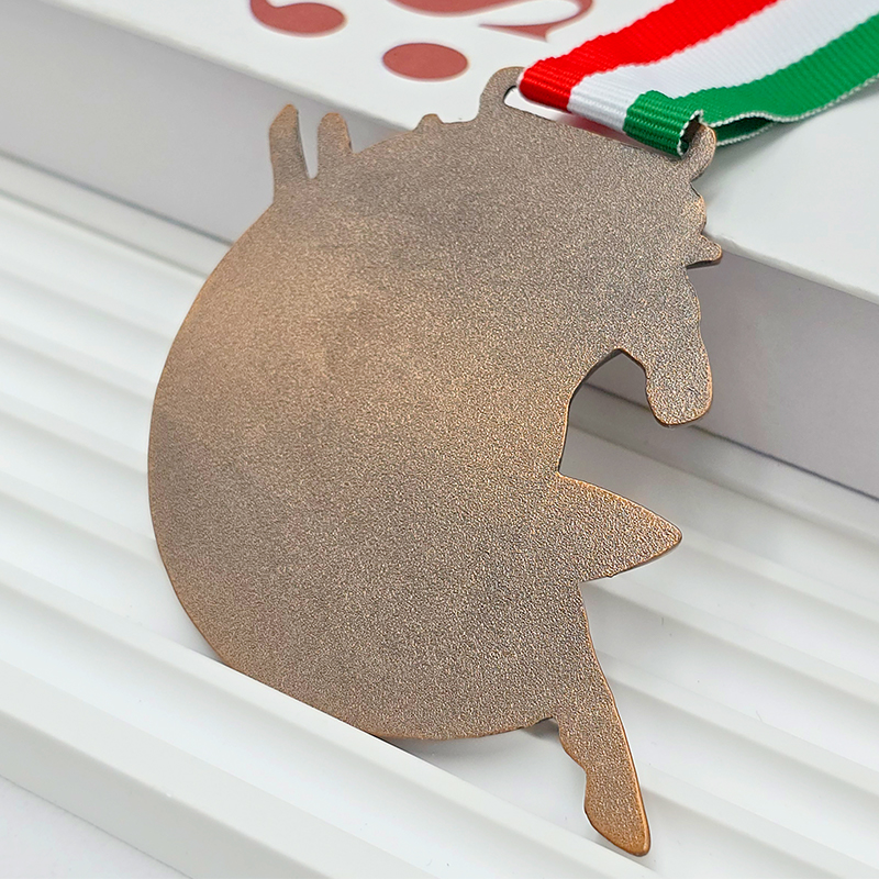 Vintage bronze metal medal, commemorative Pegasus 3D painted relief, tournament collectible.
