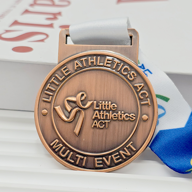 Vintage bronze metal medal, commemorative 3D logo relief for Australian youth athletics multi-sport events, collectible sports event ornament.