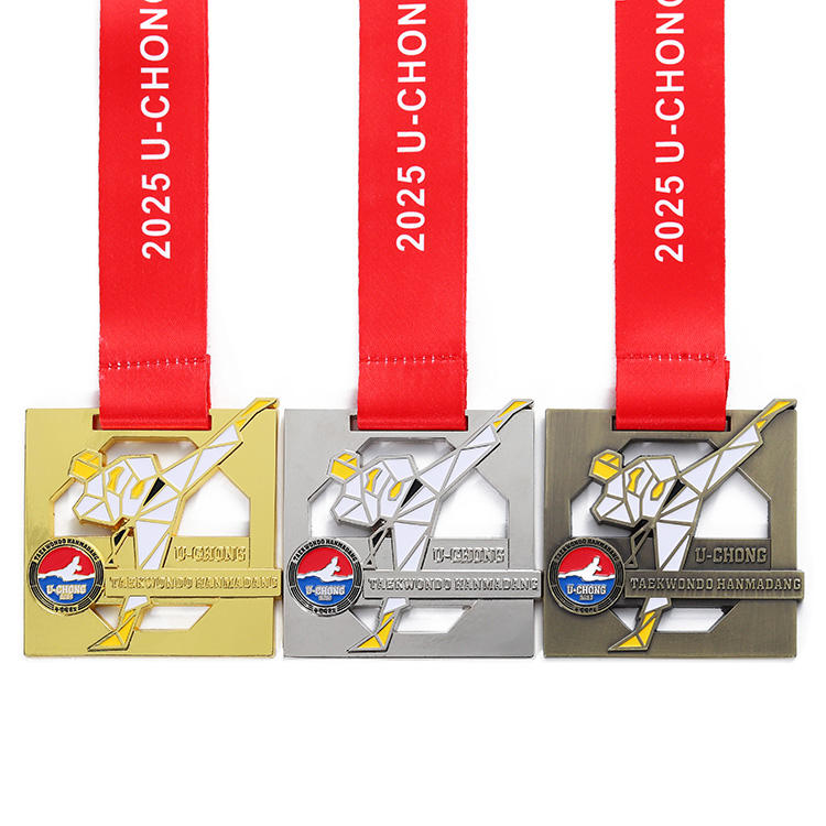 Unique 3D karate medal made of zinc alloy with soft enamel, martial arts/taekwondo medal, custom medal with ribbon.