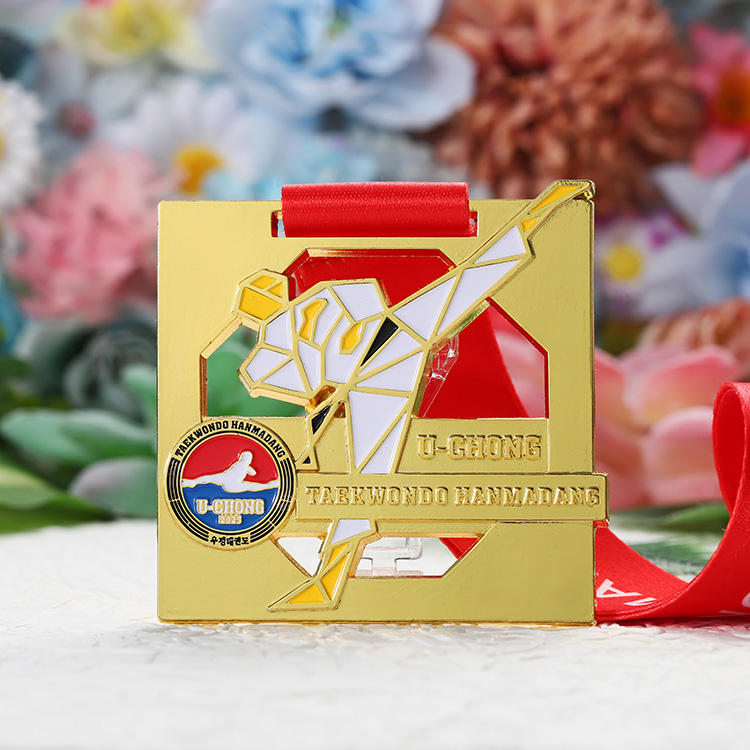 Unique 3D karate medal made of zinc alloy with soft enamel, martial arts/taekwondo medal, custom medal with ribbon.