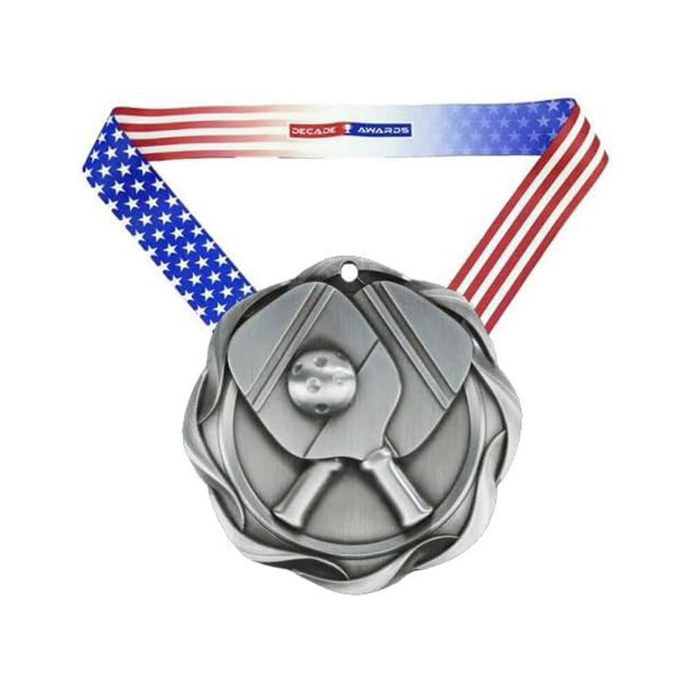 Decade Awards Pickleball Fusion Medal- Gold, Silver or Bronze | Pickle Ball Medal with Stars & Stripes Ribbon - 3 Inch Wide