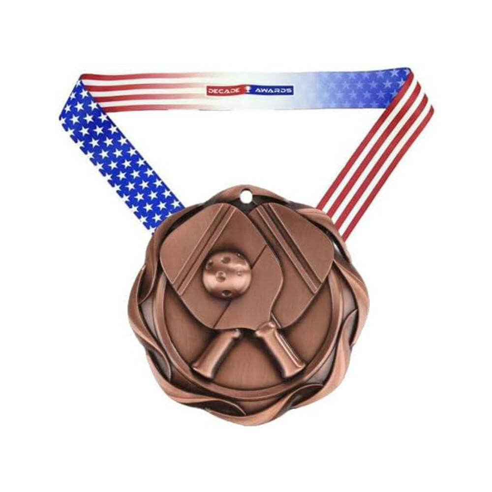 Decade Awards Pickleball Fusion Medal- Gold, Silver or Bronze | Pickle Ball Medal with Stars & Stripes Ribbon - 3 Inch Wide