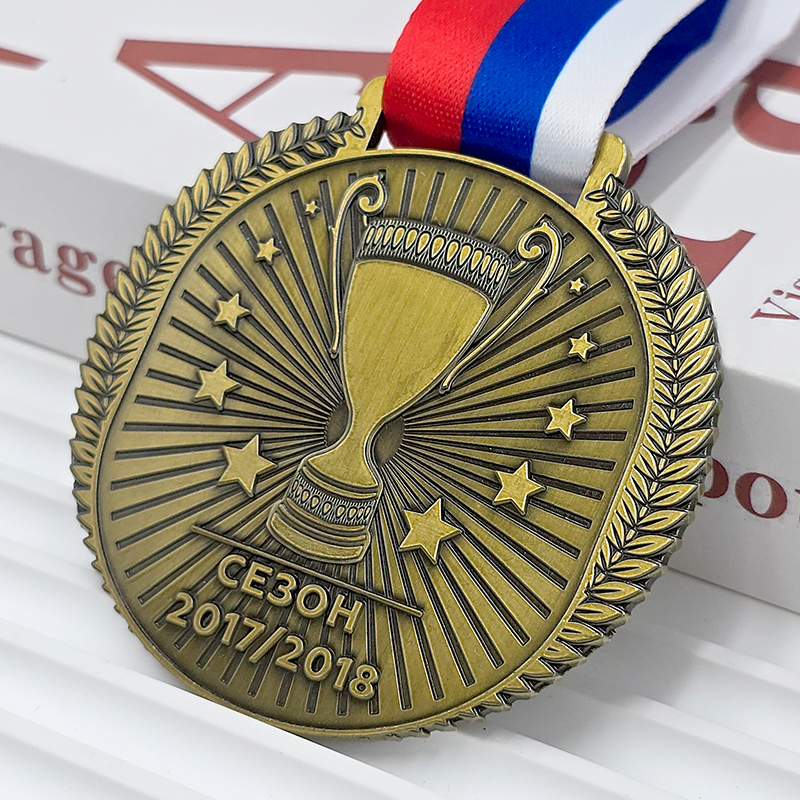 Vintage bronze metal medal, commemorative wheat shield badge, relief of the Moscow University Ice Hockey Championship, Russian university sports event collectible.