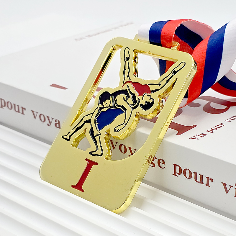 Gold Metal Wrestling/Judo Competition Commemorative 3D Athlete Showcase Relief of Championship Matches - Collectible Item