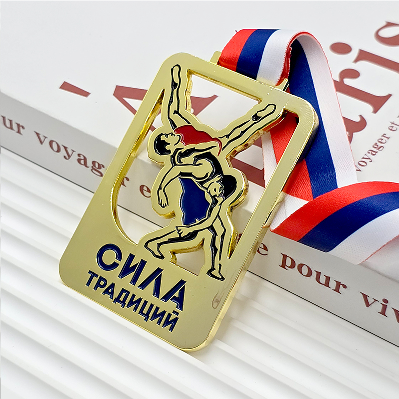 Gold Metal Wrestling/Judo Competition Commemorative 3D Athlete Showcase Relief of Championship Matches - Collectible Item