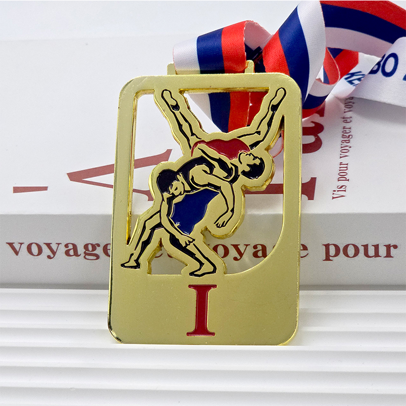 Gold Metal Wrestling/Judo Competition Commemorative 3D Athlete Showcase Relief of Championship Matches - Collectible Item
