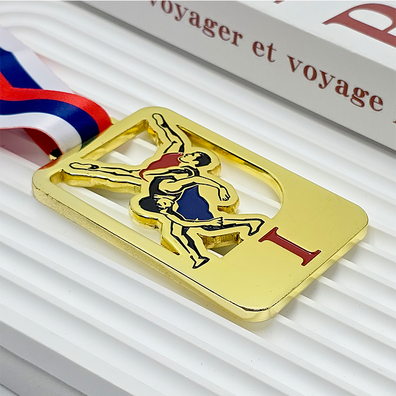 Gold Metal Wrestling/Judo Competition Commemorative 3D Athlete Showcase Relief of Championship Matches - Collectible Item