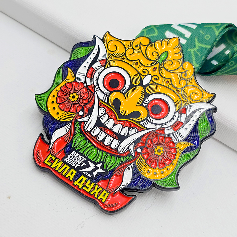 Fun-themed metal medal set: Bali mask / sun / angel / mermaid / pug cartoon relief; multi-national competition collectible set.