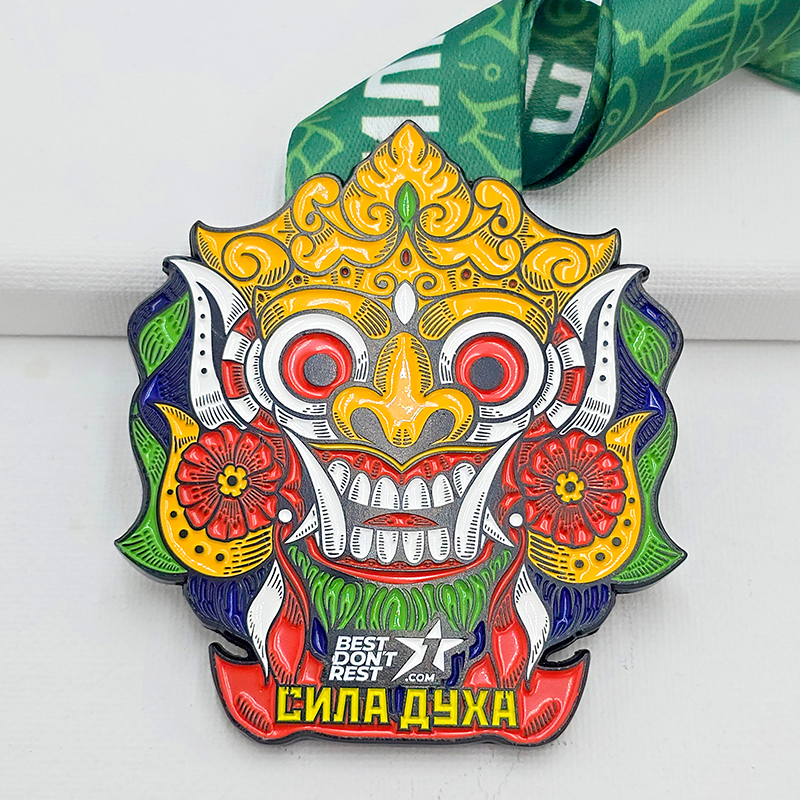 Fun-themed metal medal set: Bali mask / sun / angel / mermaid / pug cartoon relief; multi-national competition collectible set.