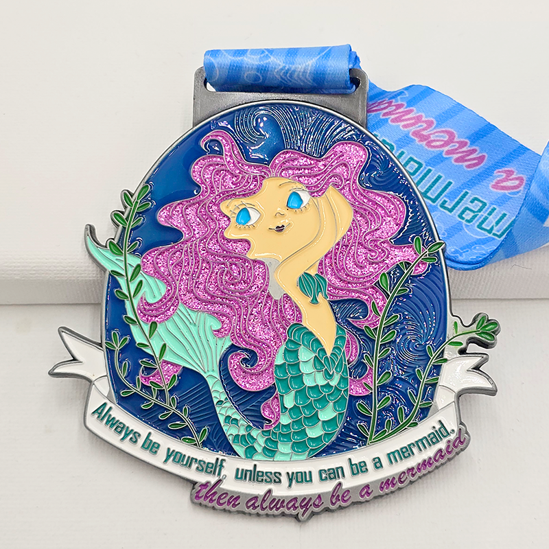 Fun-themed metal medal set: Bali mask / sun / angel / mermaid / pug cartoon relief; multi-national competition collectible set.