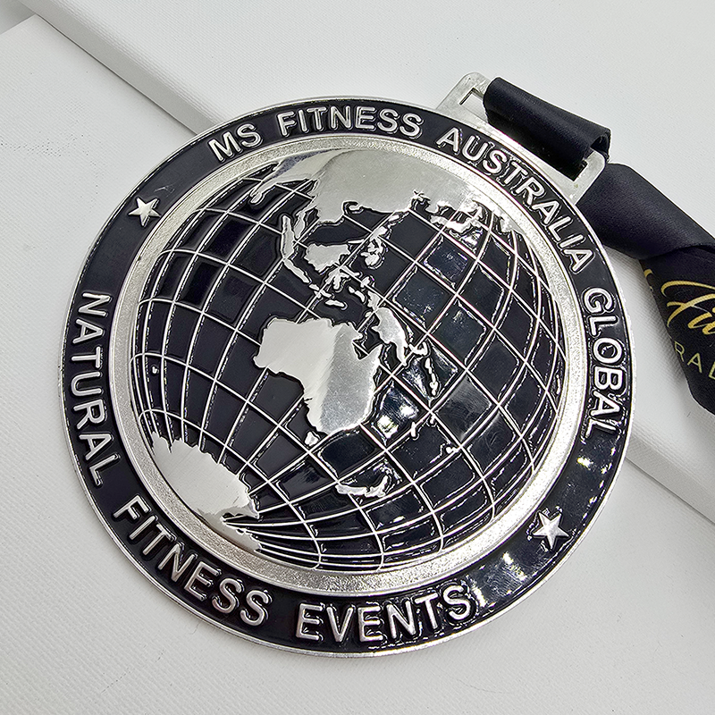 Fitness and bodybuilding competition metal medal set, commemorating global fitness/Australia-Asia natural bodybuilding and other competitions, globe/brand relief, professional competition collectible set.