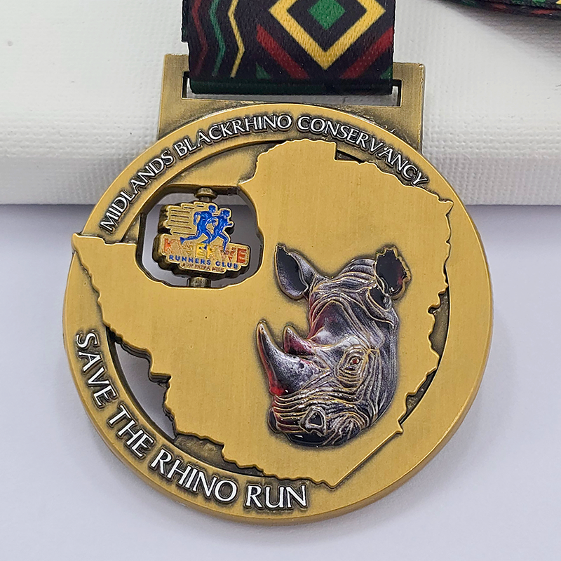 Multicultural Themed Metal Medal Set: African Rhino Conservation Run / Music Guitar Race / Teachers' Association Commemoration / Running Shoe Relief - A Global Featured Race Collectible Set