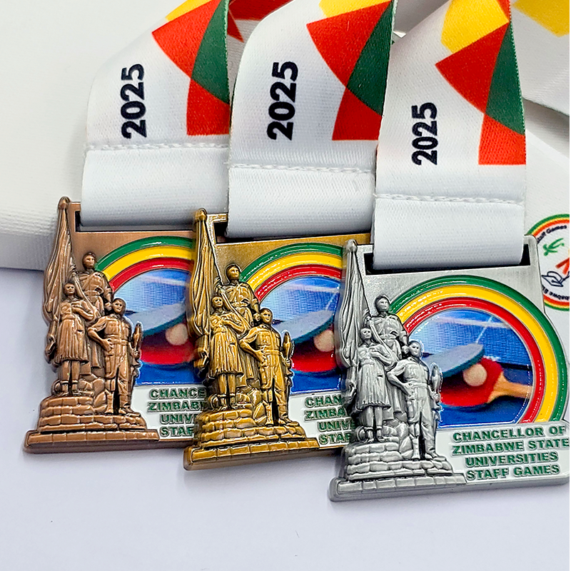 Zimbabwe Multi-Themed Metal Medal Set: Pink Ribbon Charity Run / Tai Chi Run / Independence Day Commemoration, etc.; Statue / Yin-Yang Relief; African-themed Race Collection Set.