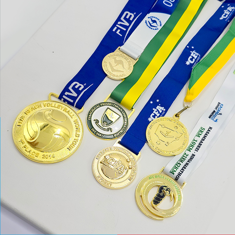Global Elite Sports Event Metal Medal Set: Commemorative Set for FIVB Beach Volleyball Tour / Australian Athletics Championships / University Leagues, etc., including maps and sports reliefs. Professional sports event collectible set.