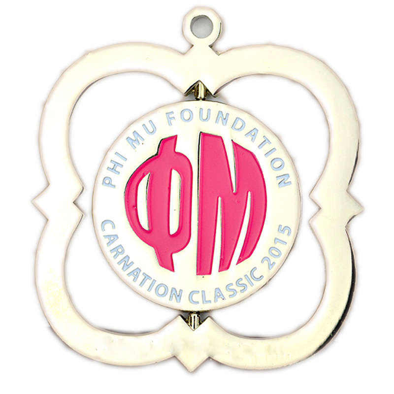 Foundation Carnation Classic Race Medal, Silver Openwork Rose Enamel Commemorative Badge, Women's Charity Event Collectible Pendant