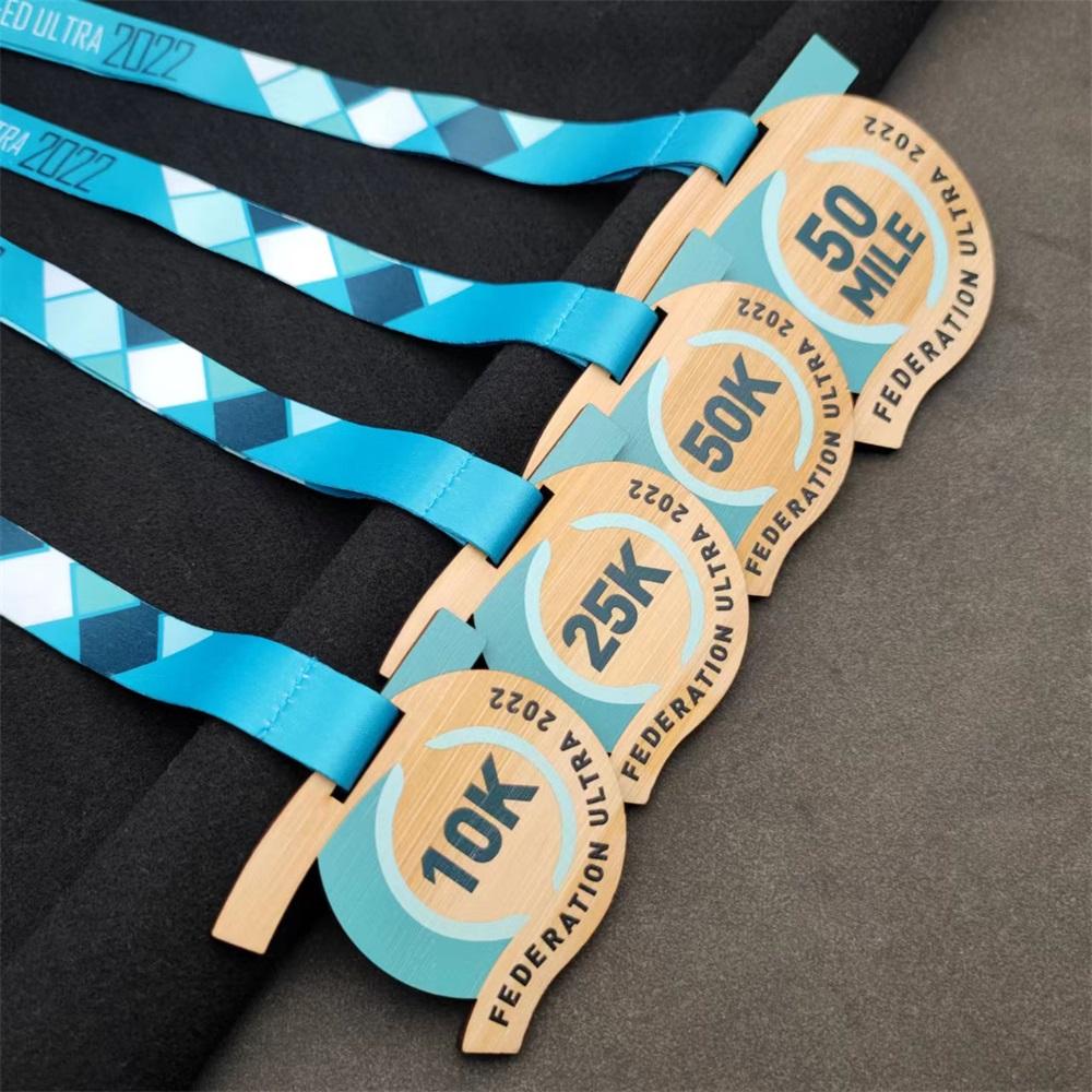 Wooden medals, laser-printed logos, custom medals and trophies