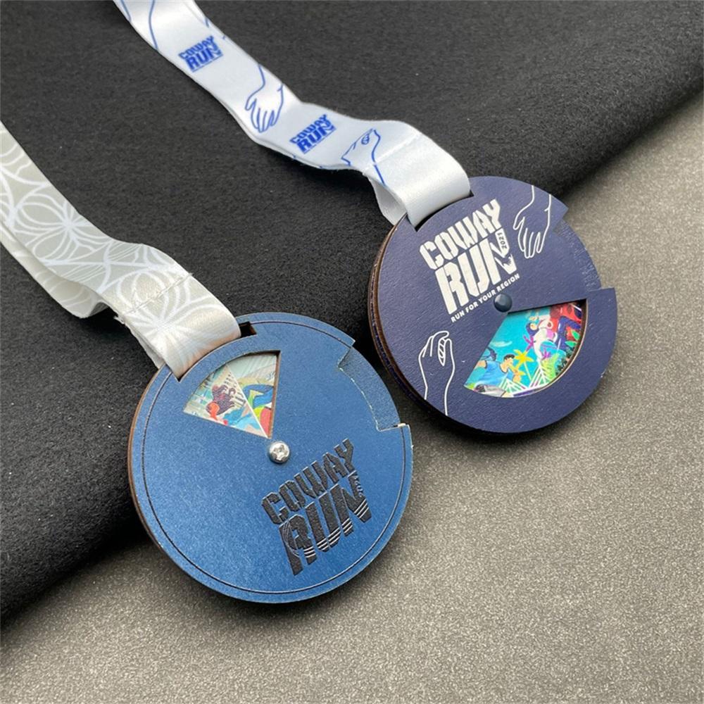 Wooden medals, laser-printed logos, custom medals and trophies