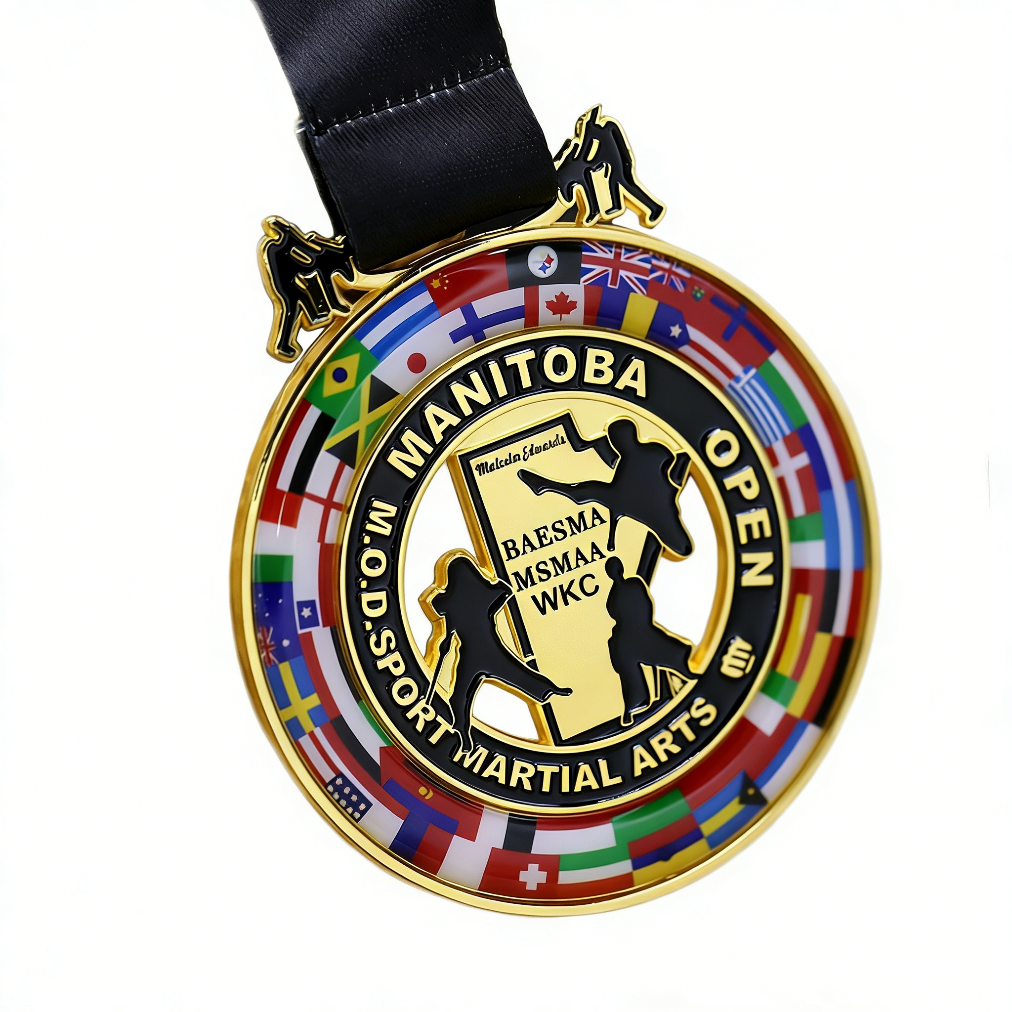 Custom-made medals for wrestling, judo, kung fu, karate, and taekwondo; gold-plated 3D epoxy medals.