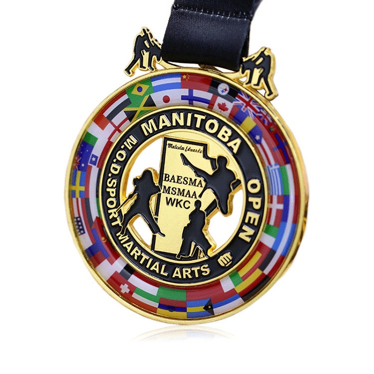 Custom-made medals for wrestling, judo, kung fu, karate, and taekwondo; gold-plated 3D epoxy medals.