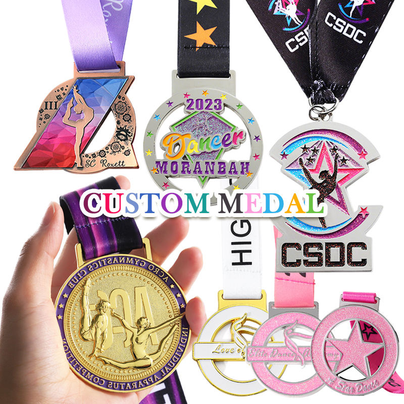 OEM competition medals, custom logos, metal dance medals, glitter effect enamel, figure skating, Latin gymnastics, carnival medals