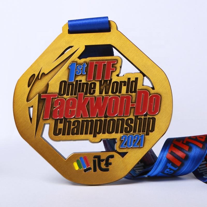 Gold, silver, and bronze metal medals for judo, karate, and taekwondo.