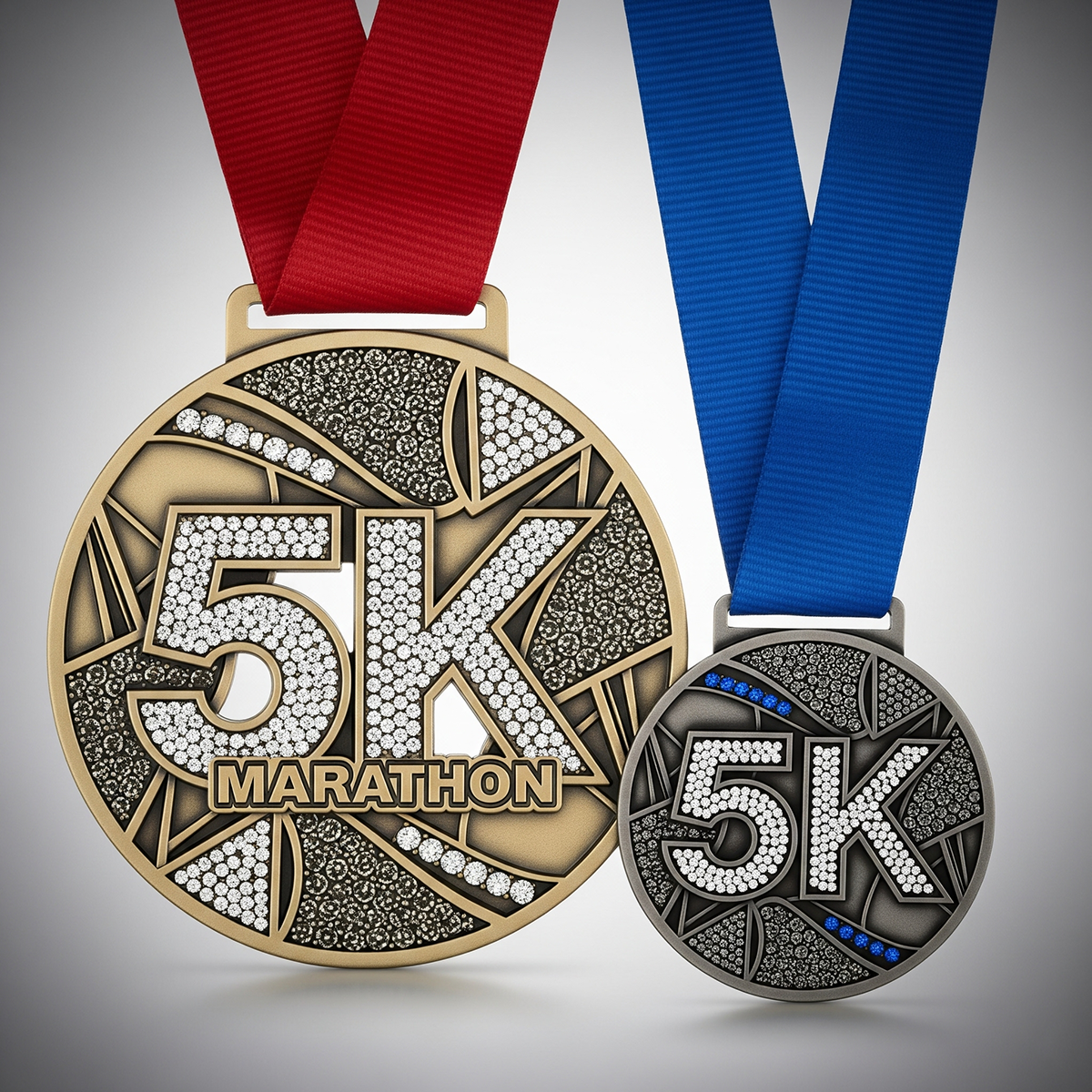 Sports medals, gold and silver plated with copper, colored soft enamel, 3D zinc alloy medals, with sublimation ribbons.