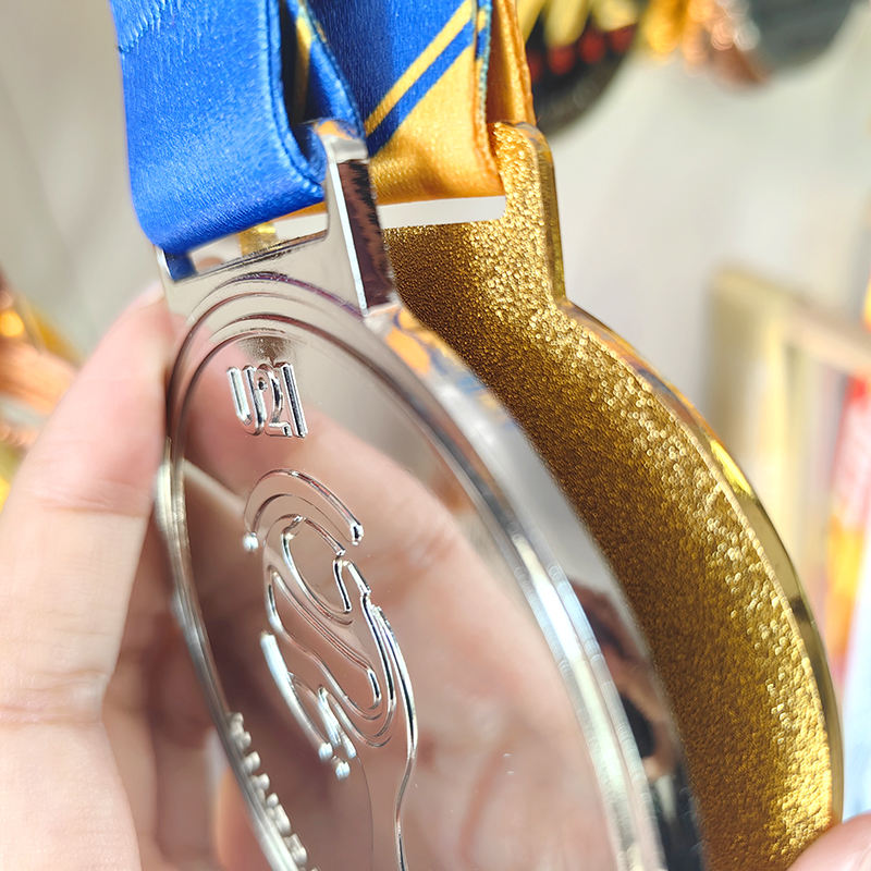 Handball Championship Gold and Silver Medals; 3D Relief Handball-Shaped Tournament Champion Medals