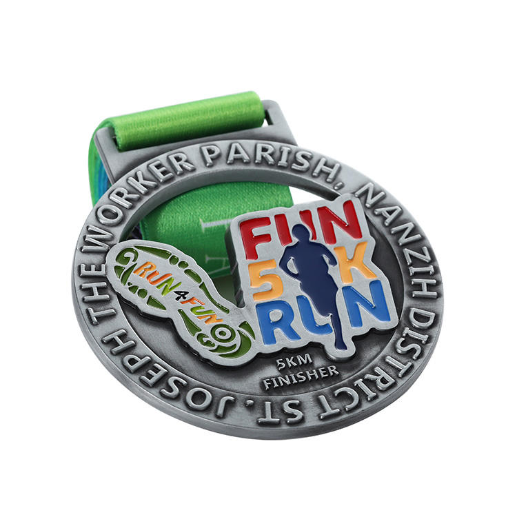 Personalized Hollow Sports 5K Fun Run Medal, Zinc Alloy Fun Run Antique Silver Medal