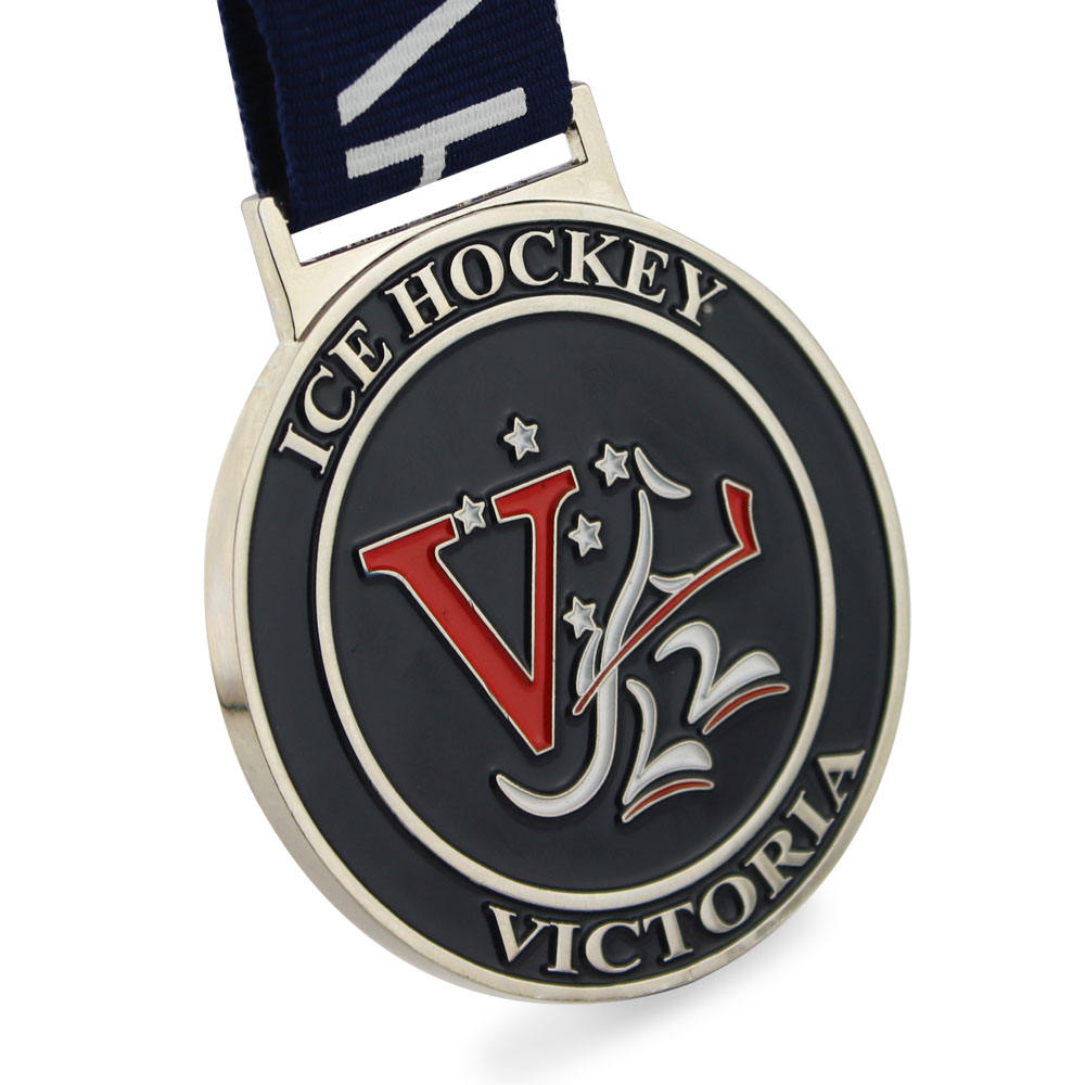 Victoria Ice Hockey Tournament Medal Blue Enamel Metal Award