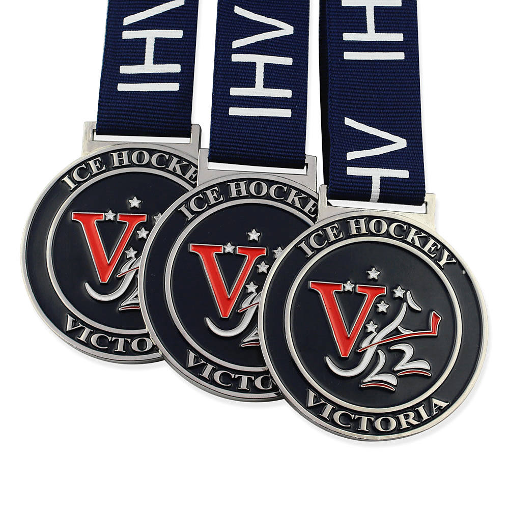 Victoria Ice Hockey Tournament Medal Blue Enamel Metal Award