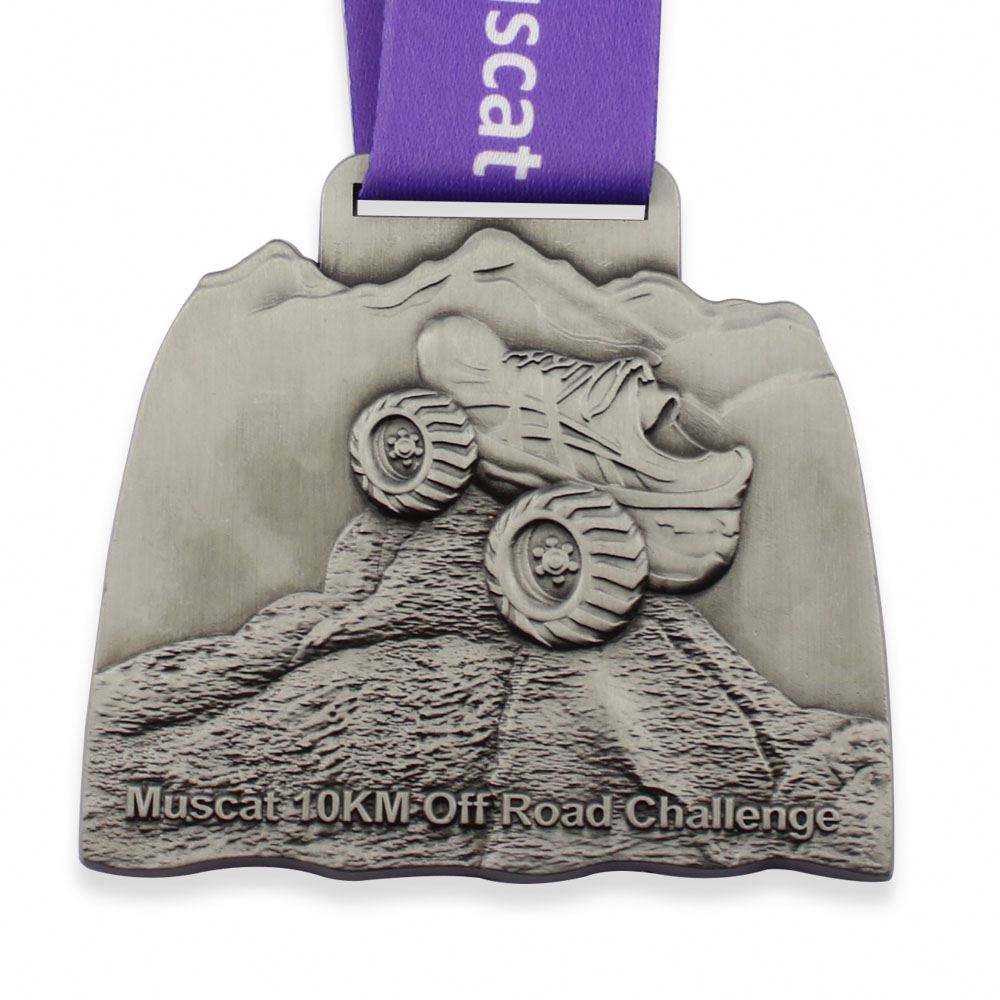 10km Trail Running Challenge Medal: Antique Silver 3D Relief Trail Running Race Commemorative Badge
