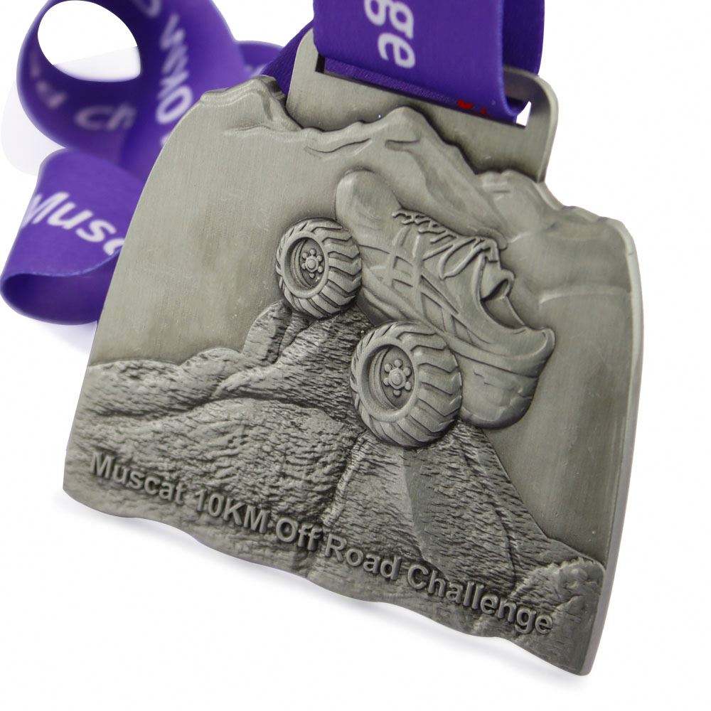 10km Trail Running Challenge Medal: Antique Silver 3D Relief Trail Running Race Commemorative Badge